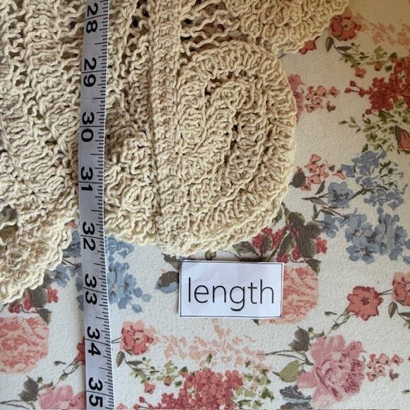 Womens Open Knit Crochet Paisley Sweater Large Cottagecore Oatmeal Boho - Picture 8 of 12